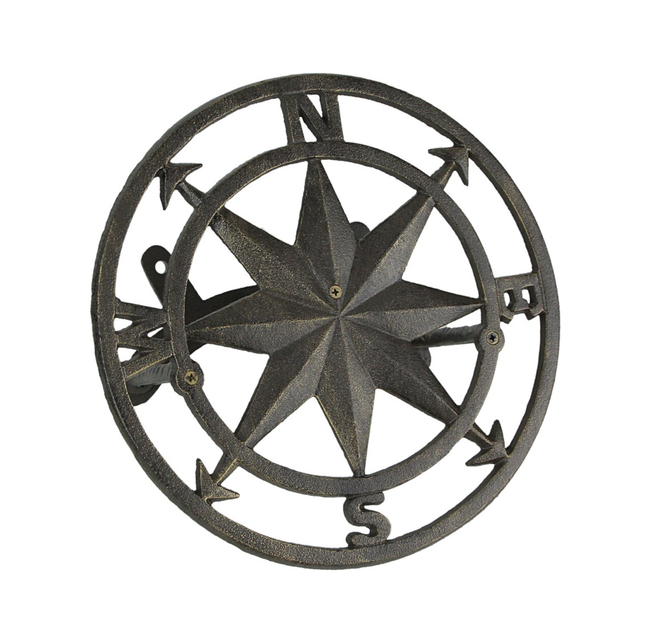 Cast Iron Compass Rose Wall Mounted Decorative Hanging Garden Hose Holder Bronze